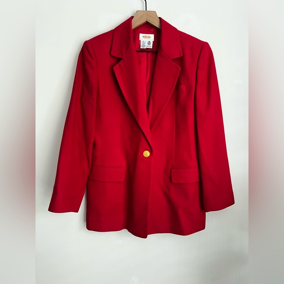 TALBOTS 100% Wool One Button Structured Blazer Jacket Red festive preppy 8P - Picture 1 of 9